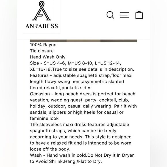 ANRABESS SUMMER SPAGHETTI STRAP BEACH MAXI LONG DRESS | Size Large - Picture 8 of 8